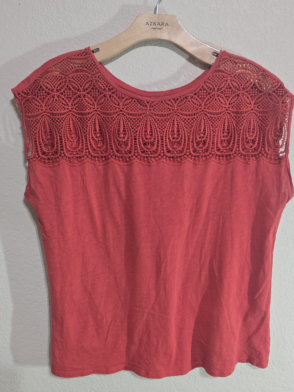 LOFT Coral Crochet-Yoke Sleeveless Tank
